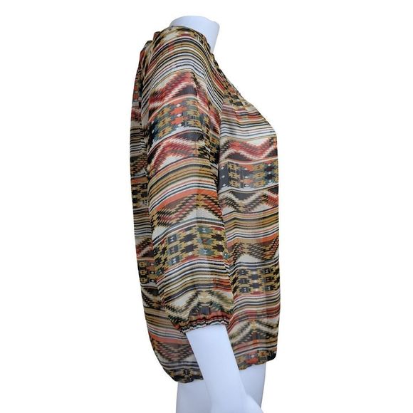 Speechless XL Aztec Tribal Geometric Design Sheer V Neck 3/4 Sleeve Blouse - Picture 5 of 10